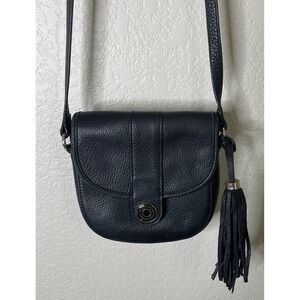 Isaac Mizrahi Black Leather‎ Handbag Crossbody Shoulder Purse Tassel Preppy
